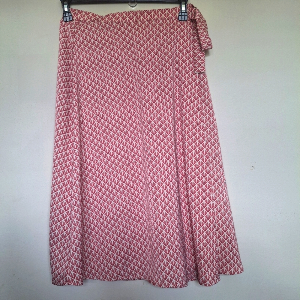 H&M Red White Geometrical Print Wrap Midi Skirt US Sz 6 Vintage 70's Mod Print